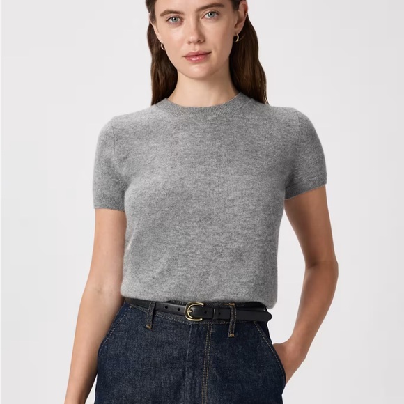 Quince Mongolian Cashmere Gray Short Sleeve Sweater Top XSmall - Picture 1 of 7